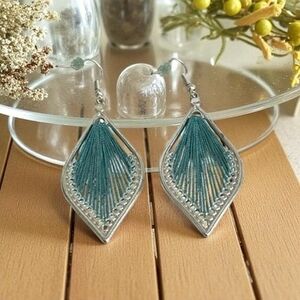 Turquoise Teal Threaded Dangle Earrings NWOT